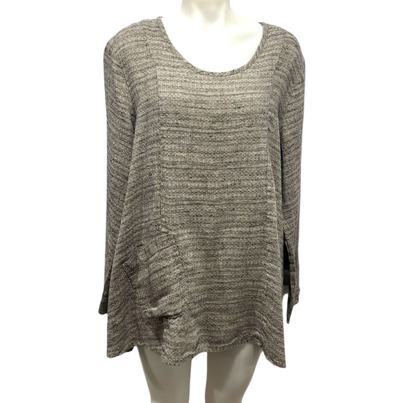 Flax grayish tan long sleeve linen tunic top size medium - Picture 1 of 10